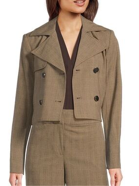 Calvin Klein Cropped Double-Breasted Blazer in Taupe